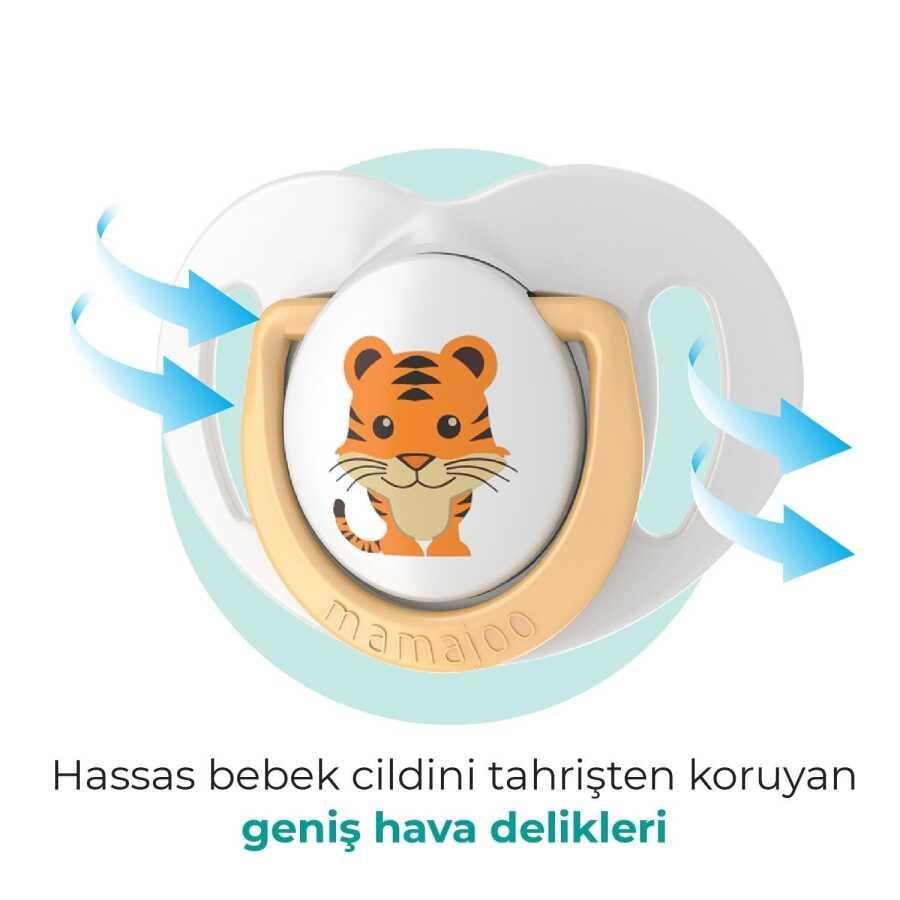 Mamajoo Ortodontik Emzik Seti 6 Ay+ Ekru & Kaplan | İkili, Silikon, Damaklı | Sterilizasyon & Saklama Kabı Hediyeli