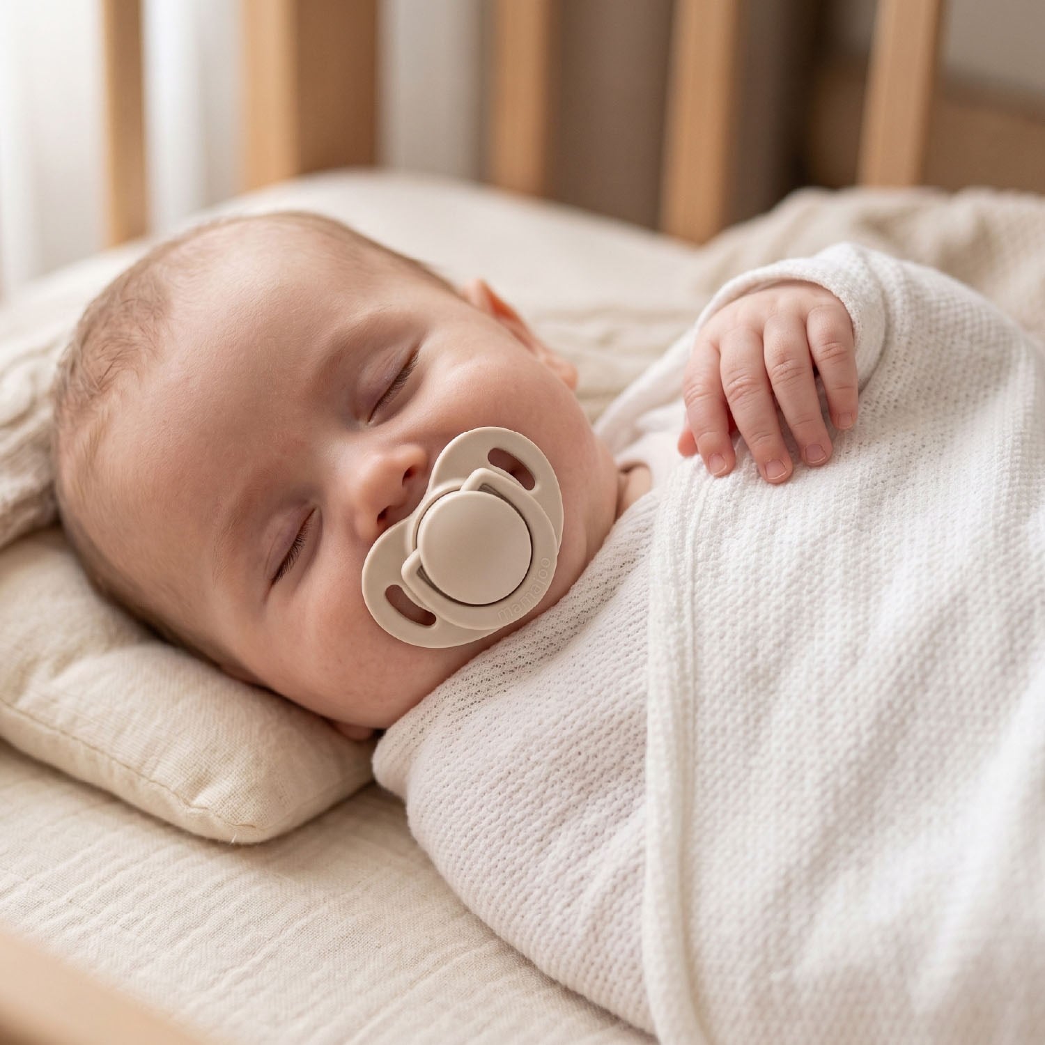 Mamajoo Ortodontik Emzik Seti 6 Ay+ Light Beige & Light Gray | İkili, Silikon, Damaklı | Sterilizasyon & Saklama Kabı Hediyeli