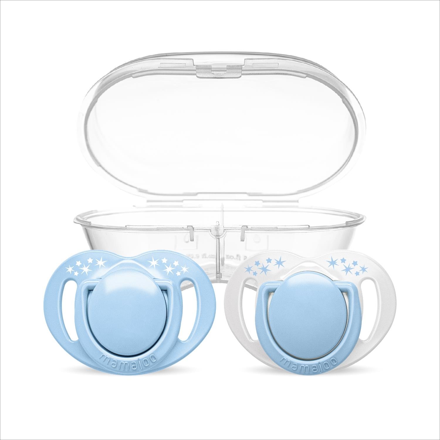 Mamajoo Ortodontik Emzik, Silikon, 0+ Ay, Powder Blue Desenli, İkili | Saklama Kutu Hediyeli, Damak Dostu, Geniş Hava Delikli