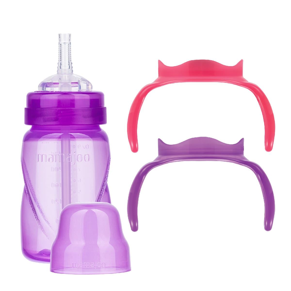 Mamajoo Pipetli Bardak 270 ml / Mor & Eğitici Bardak ve Biberon Kulpu 2'li Pembe / Mor