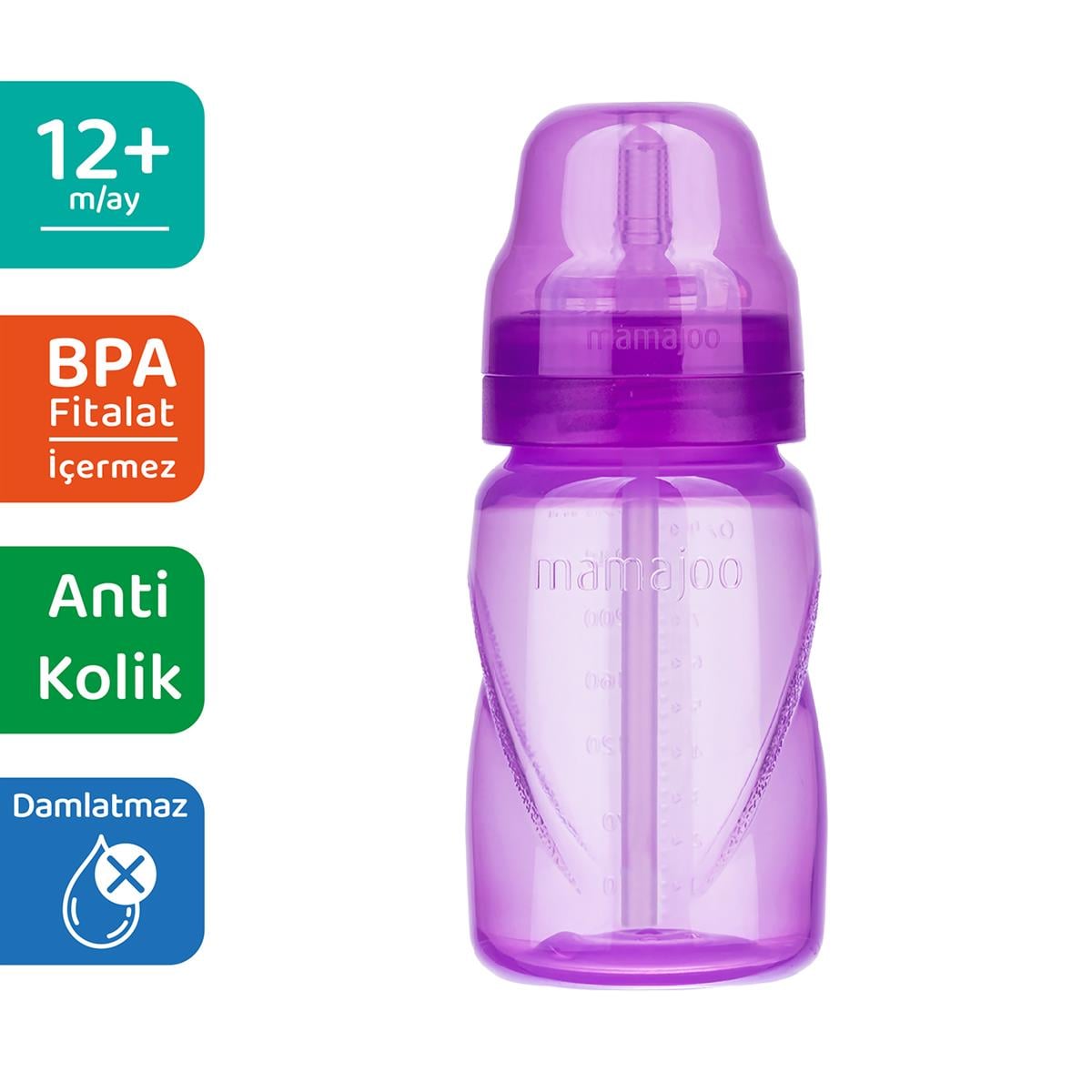 Mamajoo Pipetli Bardak 270 ml / Mor & Eğitici Bardak ve Biberon Kulpu 2'li Pembe / Mor