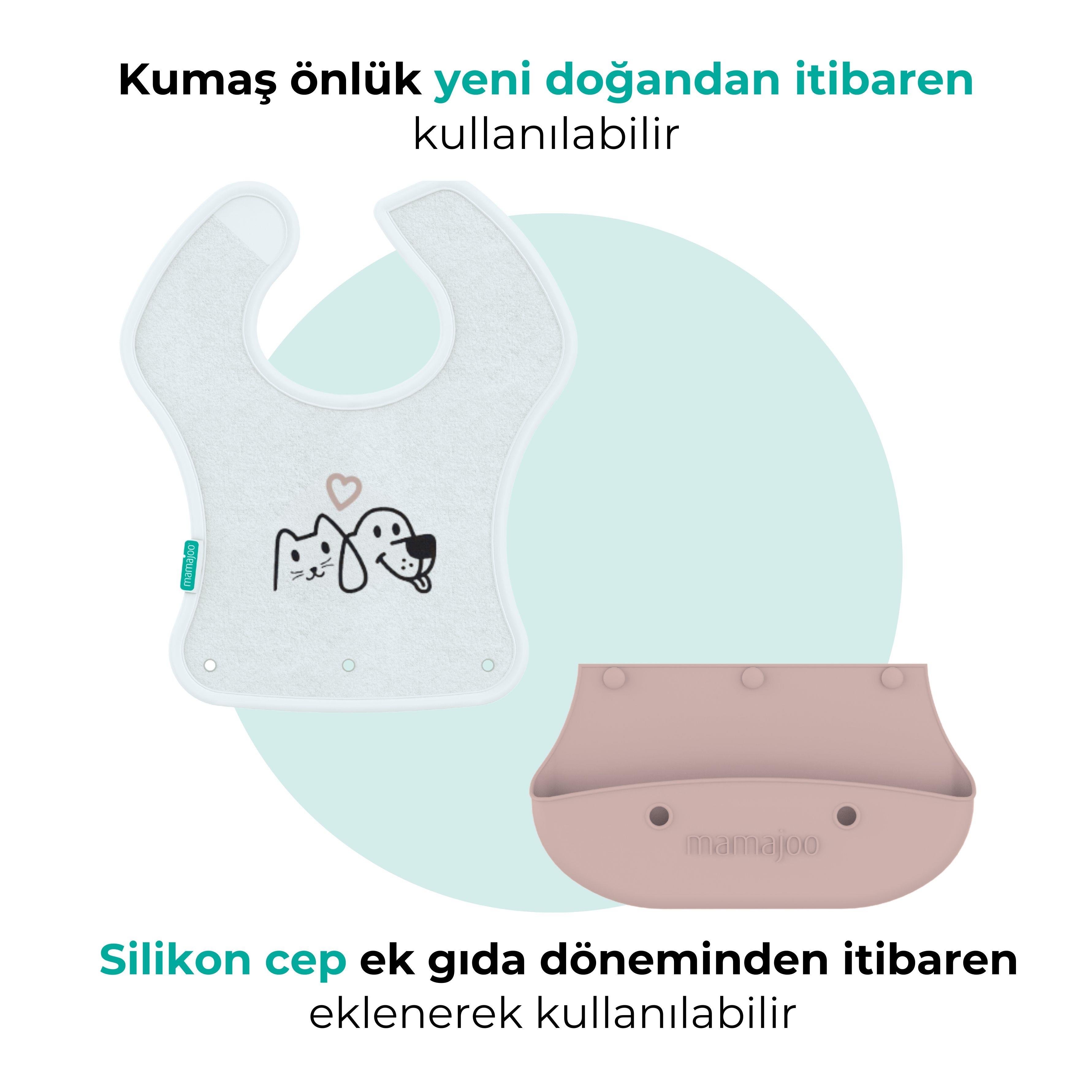 Mamajoo Silikon & Kumaş Katlanır Mama Önlüğü | 2-in-1 Powder Pink