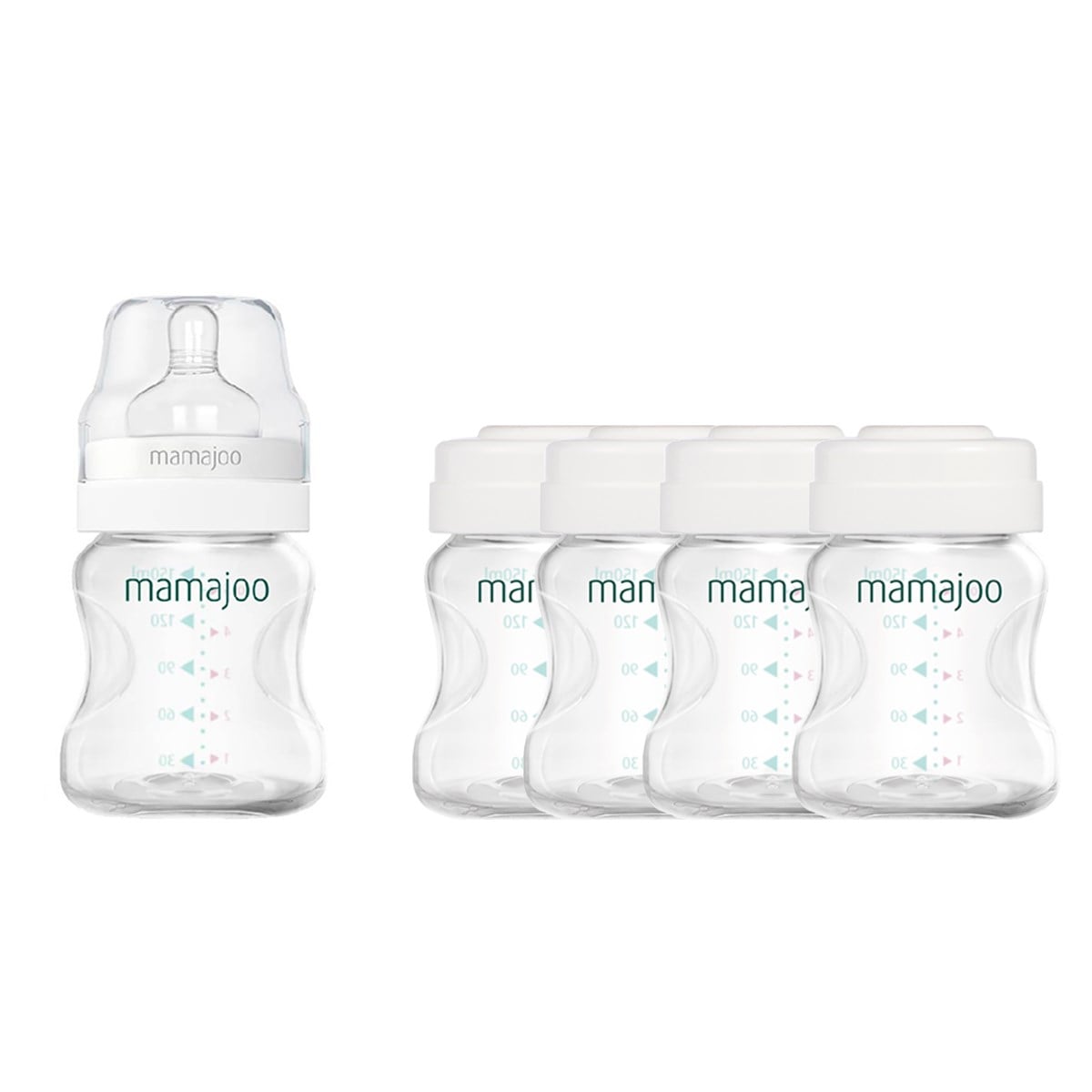 Mamajoo Silver Anne Sütü Saklama Kapları 4x150 ml & Silver Biberon 150ml