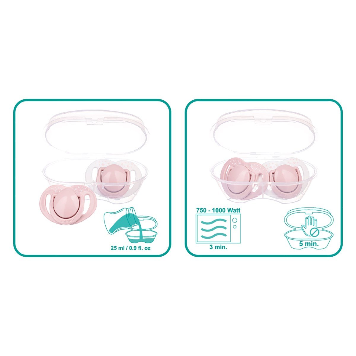 Mamajoo Sterilizasyon & Saklama Kutulu Silikon Ortodontik İkili Emzik Powder Pink / 0 ay +