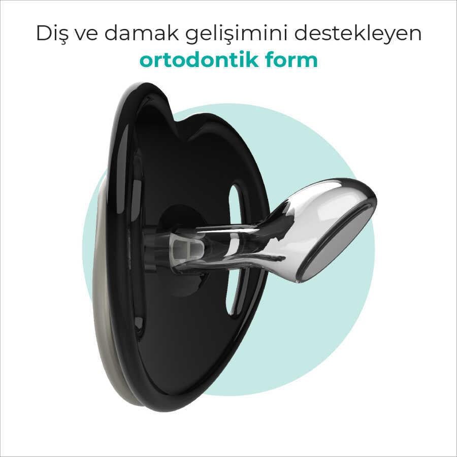 Mamajoo Sterilizasyon & Saklama Kutulu Silikon Ortodontik İkili Emzik Black&Pearl / Gece-Gündüz 0 ay +