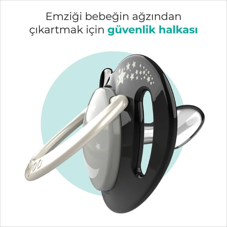 Mamajoo Sterilizasyon & Saklama Kutulu Silikon Ortodontik İkili Emzik Black&Pearl / Gece-Gündüz 0 ay +