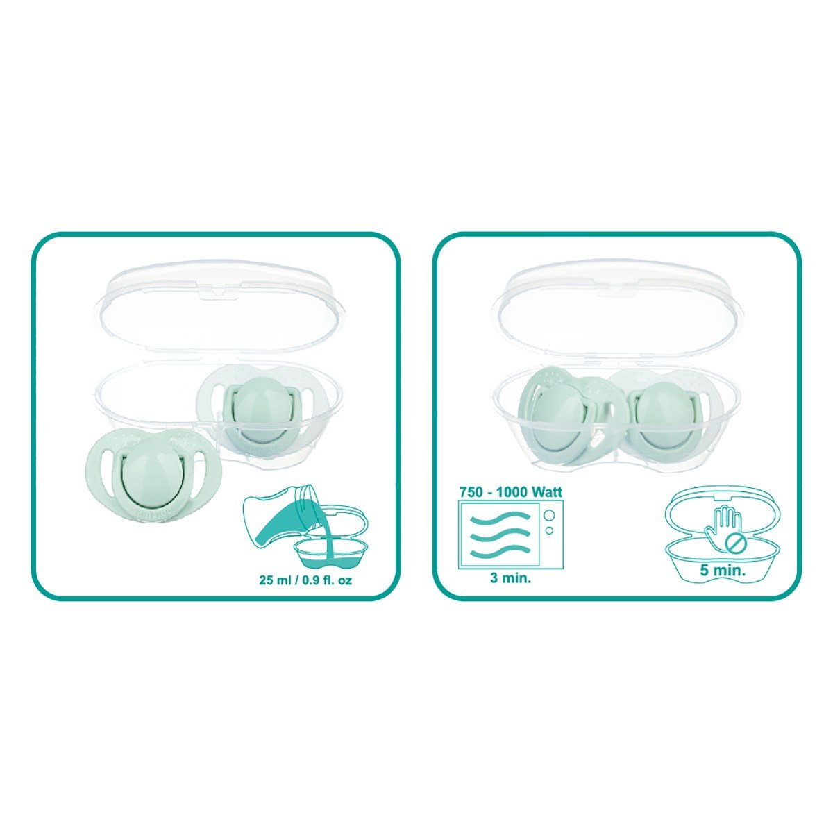 Mamajoo Sterilizasyon & Saklama Kutulu Silikon Ortodontik İkili Emzik Powder Green / 6 ay +