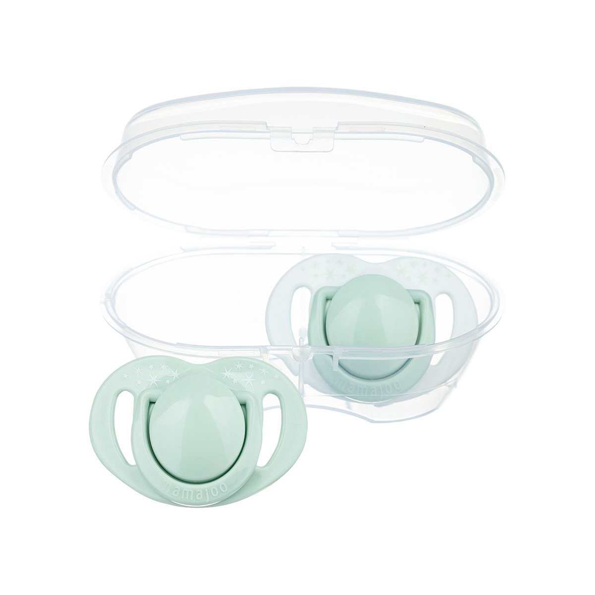 Mamajoo Sterilizasyon & Saklama Kutulu Silikon Ortodontik İkili Emzik Powder Green / 6 ay +