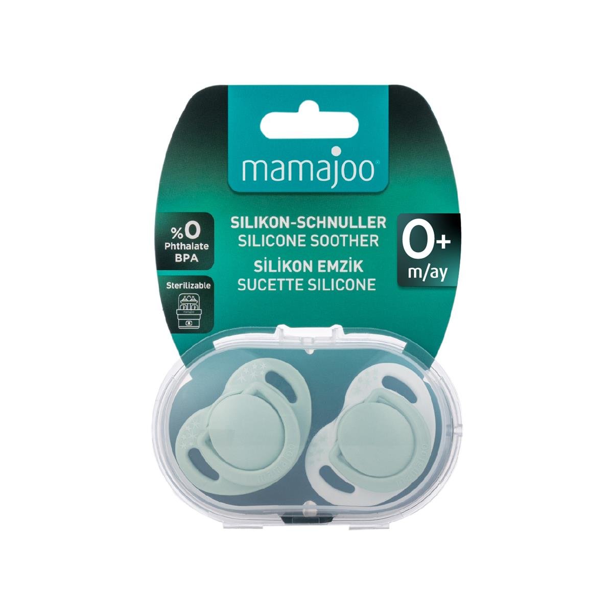 Mamajoo Sterilizasyon & Saklama Kutulu Powder Green Desenli İkili Ortodontik Emzik / 0 Ay+
