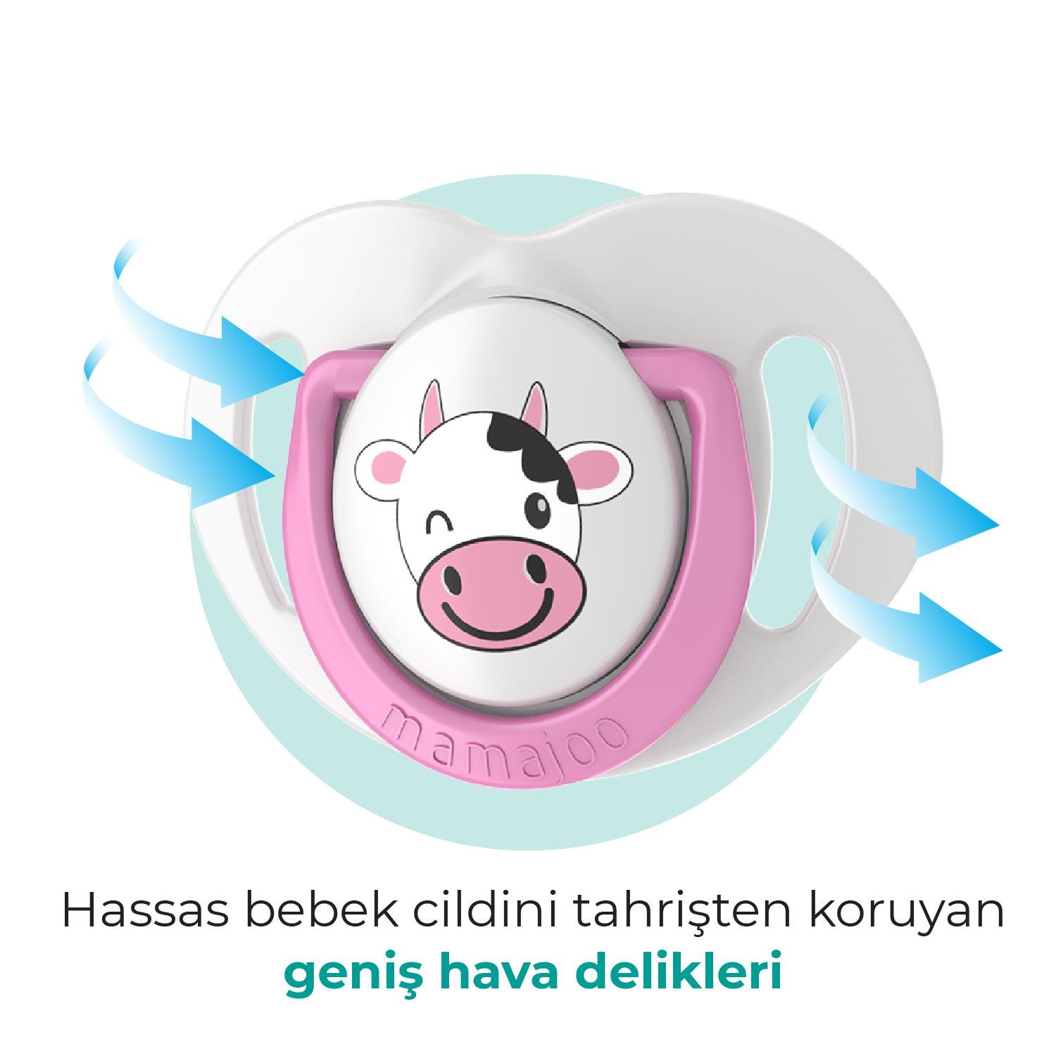 Mamajoo Tekli Desenli Emzik & Renkli Saklama Kutusu 0 ay+/Pembe İnek