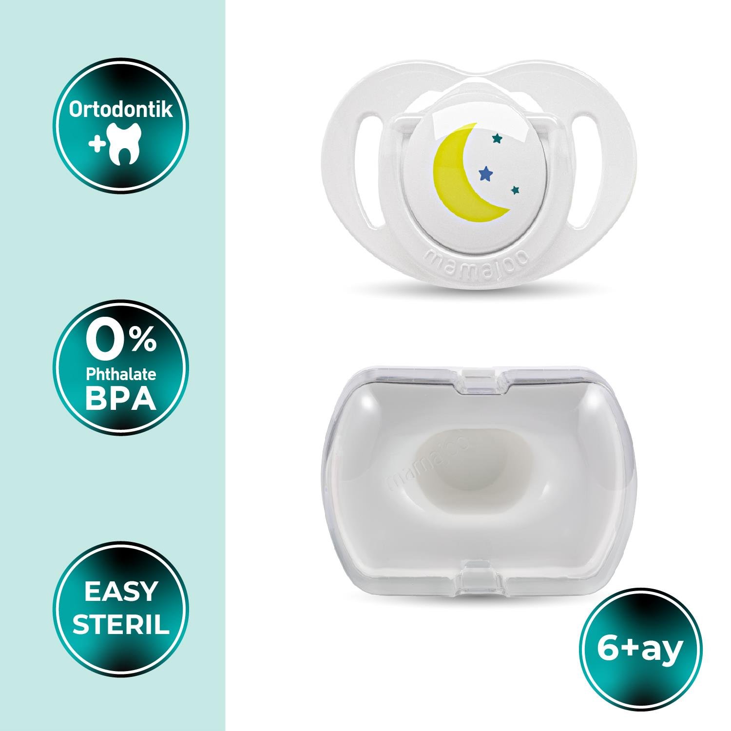 Mamajoo Tekli Desenli Emzik & Renkli Saklama Kutusu 6 ay+/ Gece