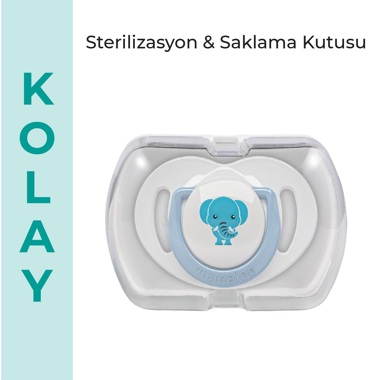 Mamajoo Tekli Desenli Emzik & Renkli Saklama Kutusu 0 ay+/ Mavi Fil