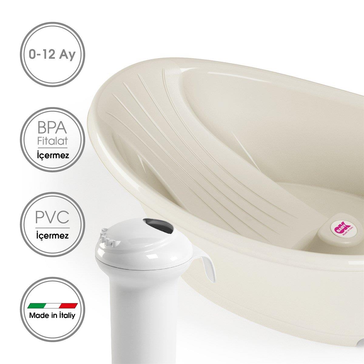 OKBaby Bebek Banyo Seti Banyo Seti Bella Bebek Banyo Seti Dijital Termometreli Çift Yönlü Bebek Küveti & Splash Bebek Duşu K. Beyaz