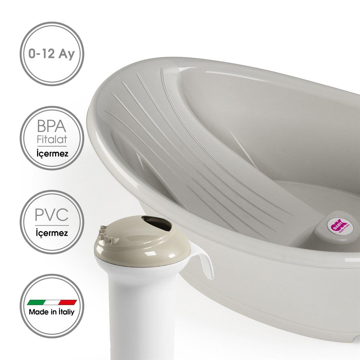 OKBaby Bebek Banyo Seti Bella Bebek Banyo Seti Dijital Termometreli Çift Yönlü Bebek Küveti & Splash Bebek Duşu A. Gri