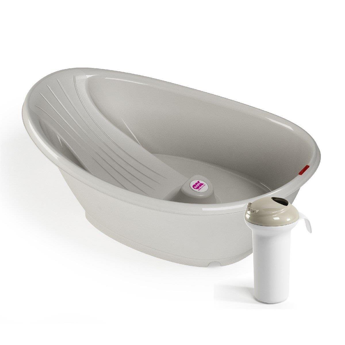 OKBaby Bebek Banyo Seti Bella Bebek Banyo Seti Dijital Termometreli Çift Yönlü Bebek Küveti & Splash Bebek Duşu A. Gri