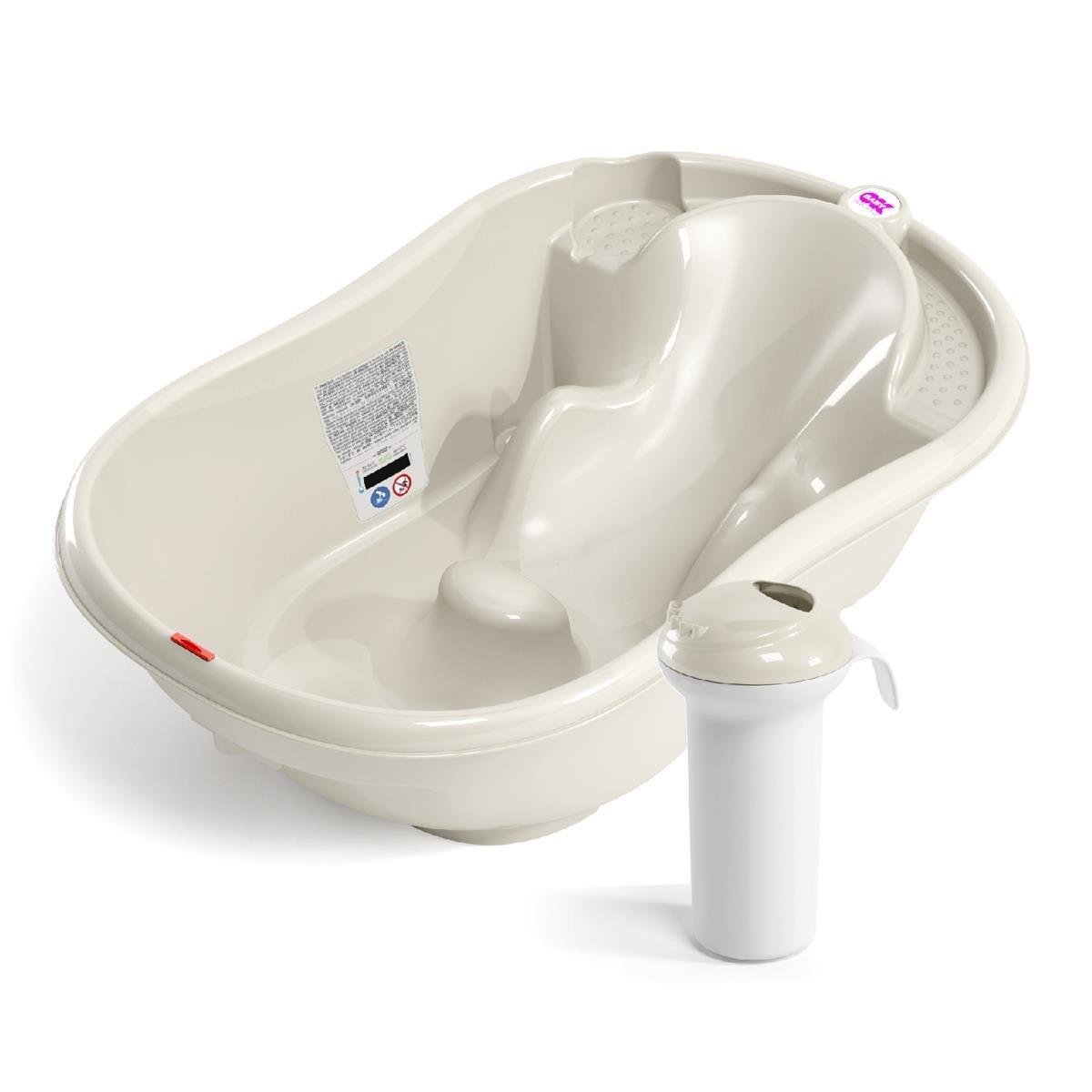 OKBaby Bebek Banyo Seti Onda Dijital Termometreli Çift Yönlü Bebek Küveti & Splash Bebek Duşu K. Beyaz