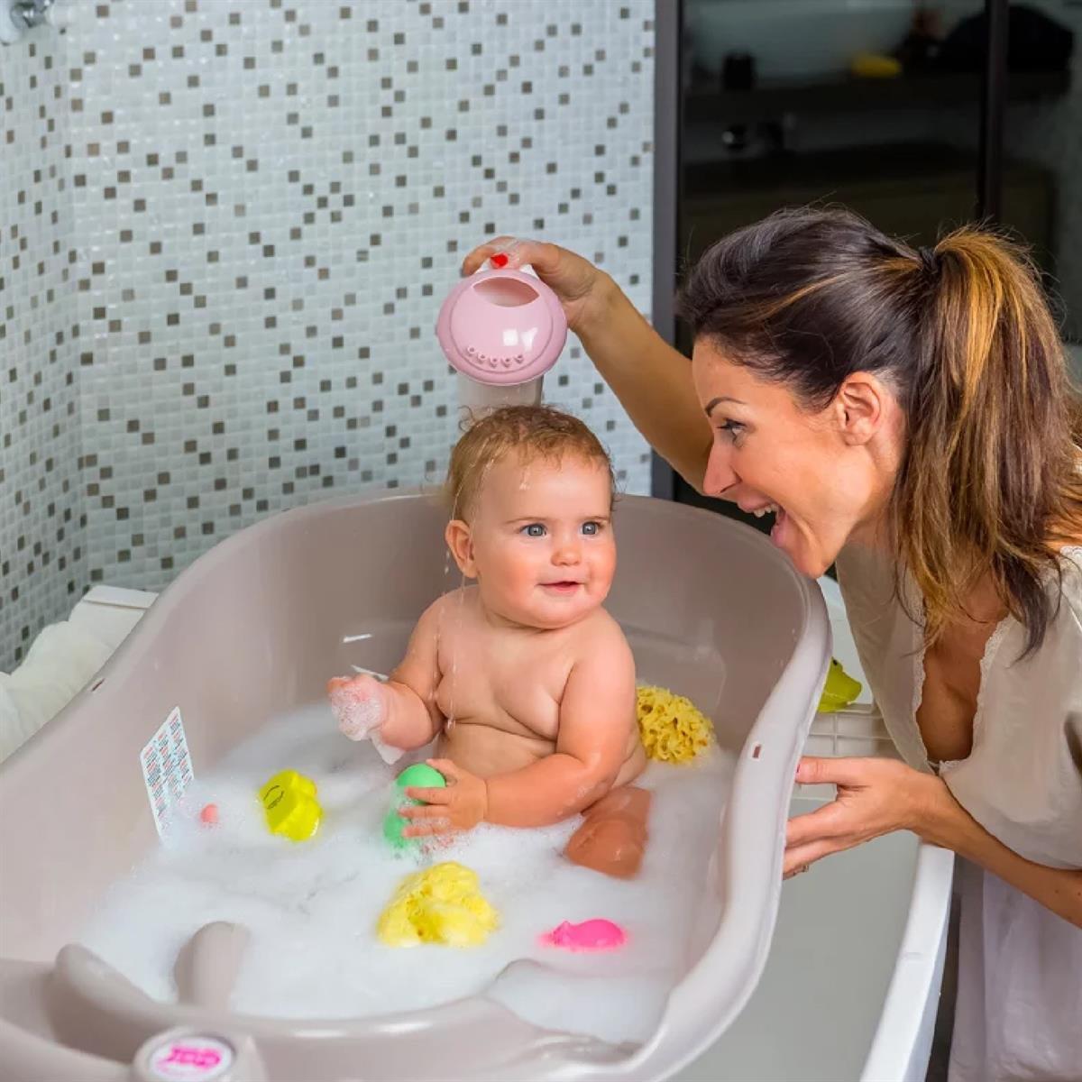 OKBaby Bebek Banyo Seti Onda Dijital Termometreli Çift Yönlü Bebek Küveti & Splash Bebek Duşu K. Beyaz