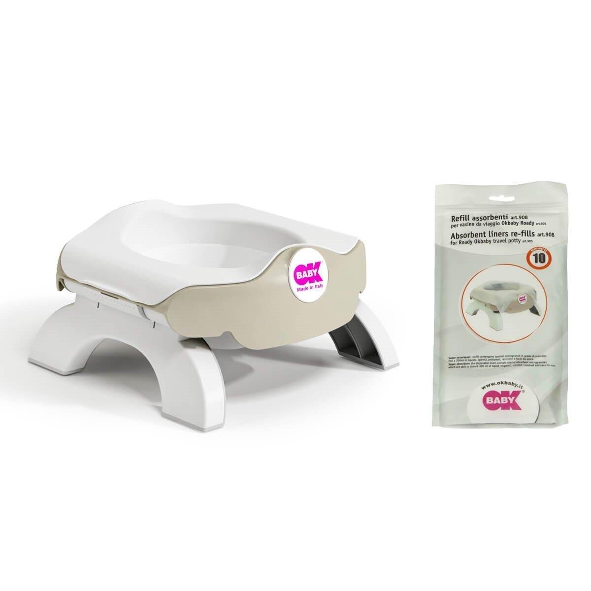 OKBaby Bebek Banyo Seti Roady Eğitici Oturak & Klozaet Adaptörü A. Gri &  Disposable Bez Seti 10'lu 