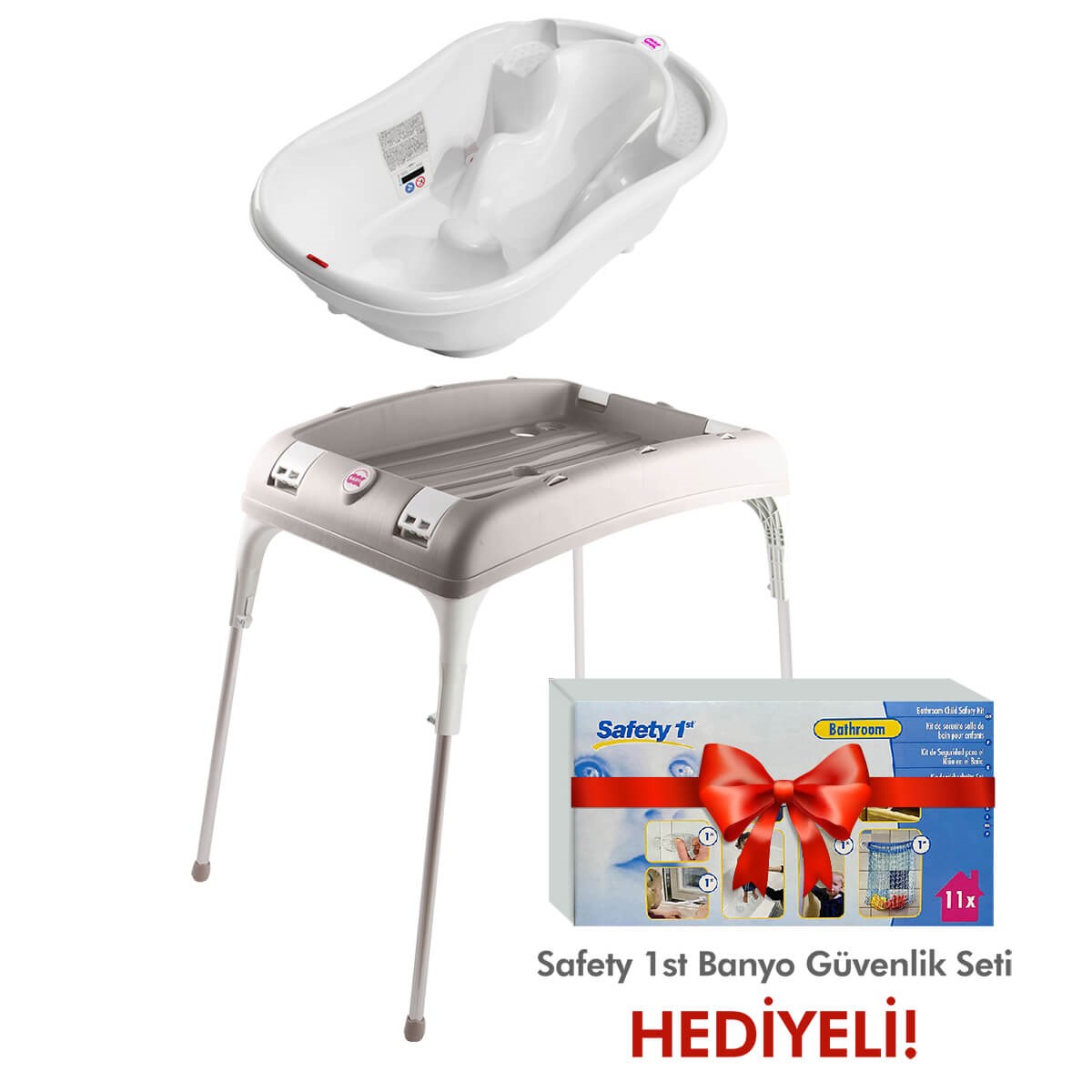 OkBaby Onda Evol Banyo Küveti & Küvet Taşıyıcı Beyaz / Banyo Güvenlik Seti Hediye