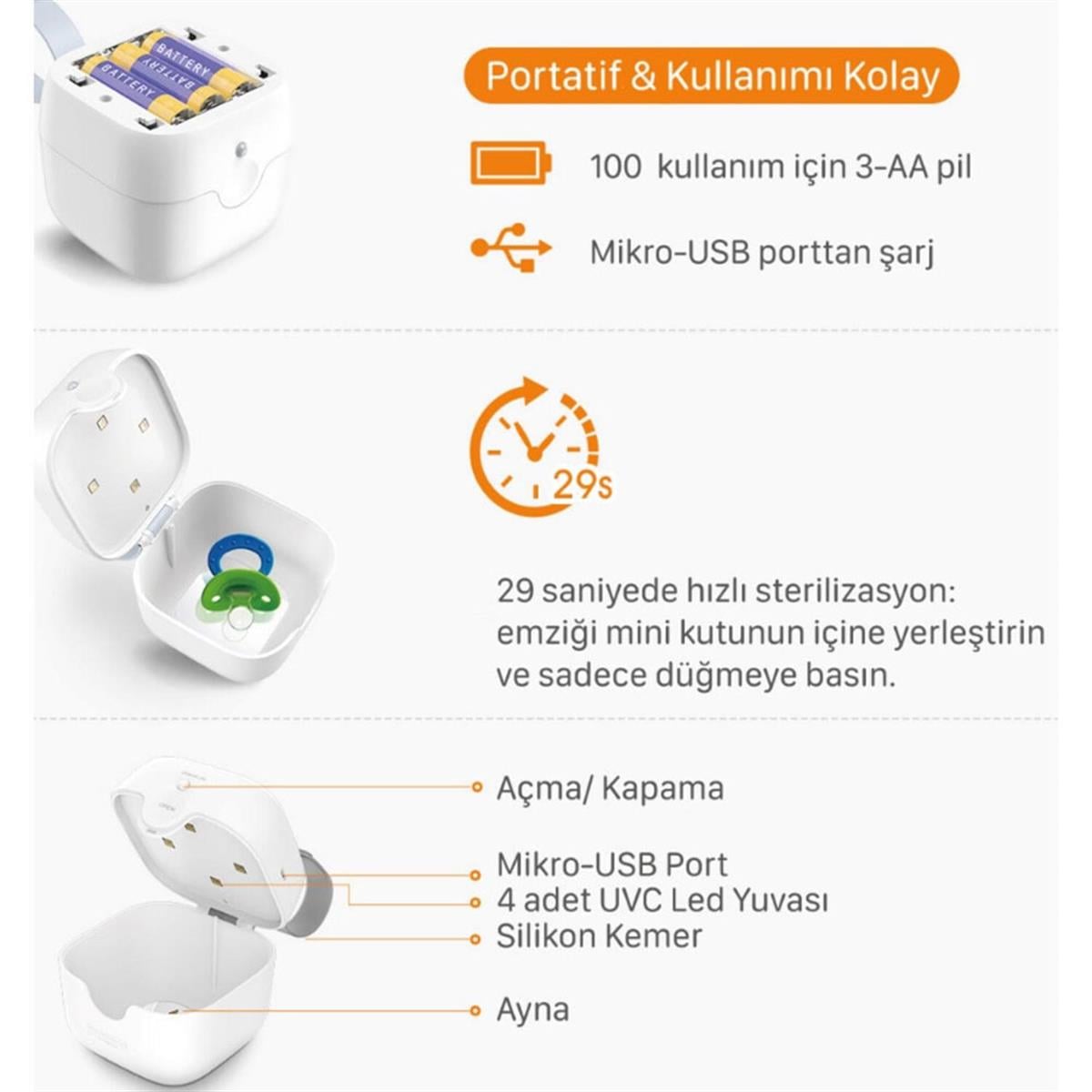 59S S6 Ultraviyole-C Led Mini Bebek Sterilizasyon Kutusu