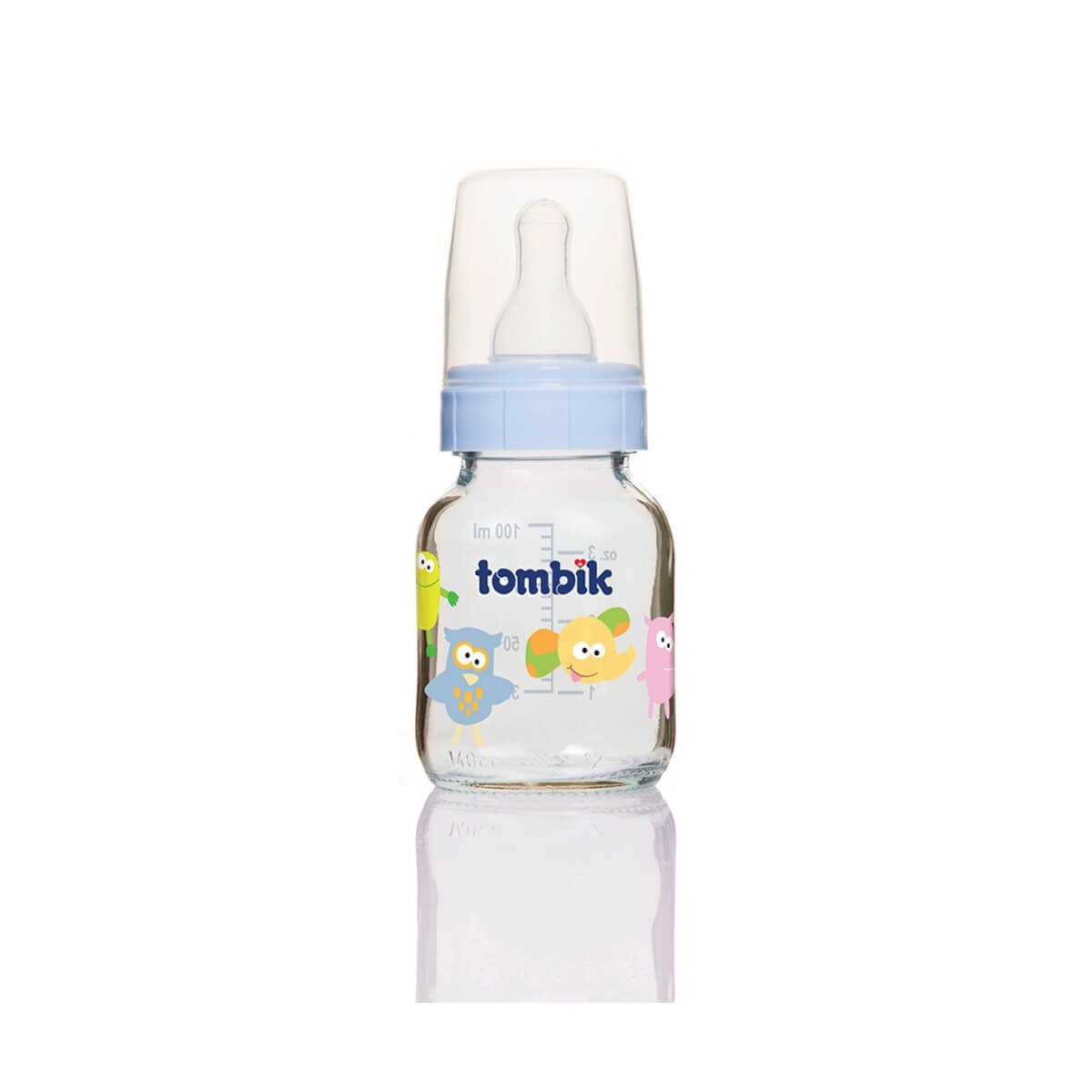 Tombik Şaşkın Hayvancıklar Serisi Cam Biberon 100 ml / Mavi