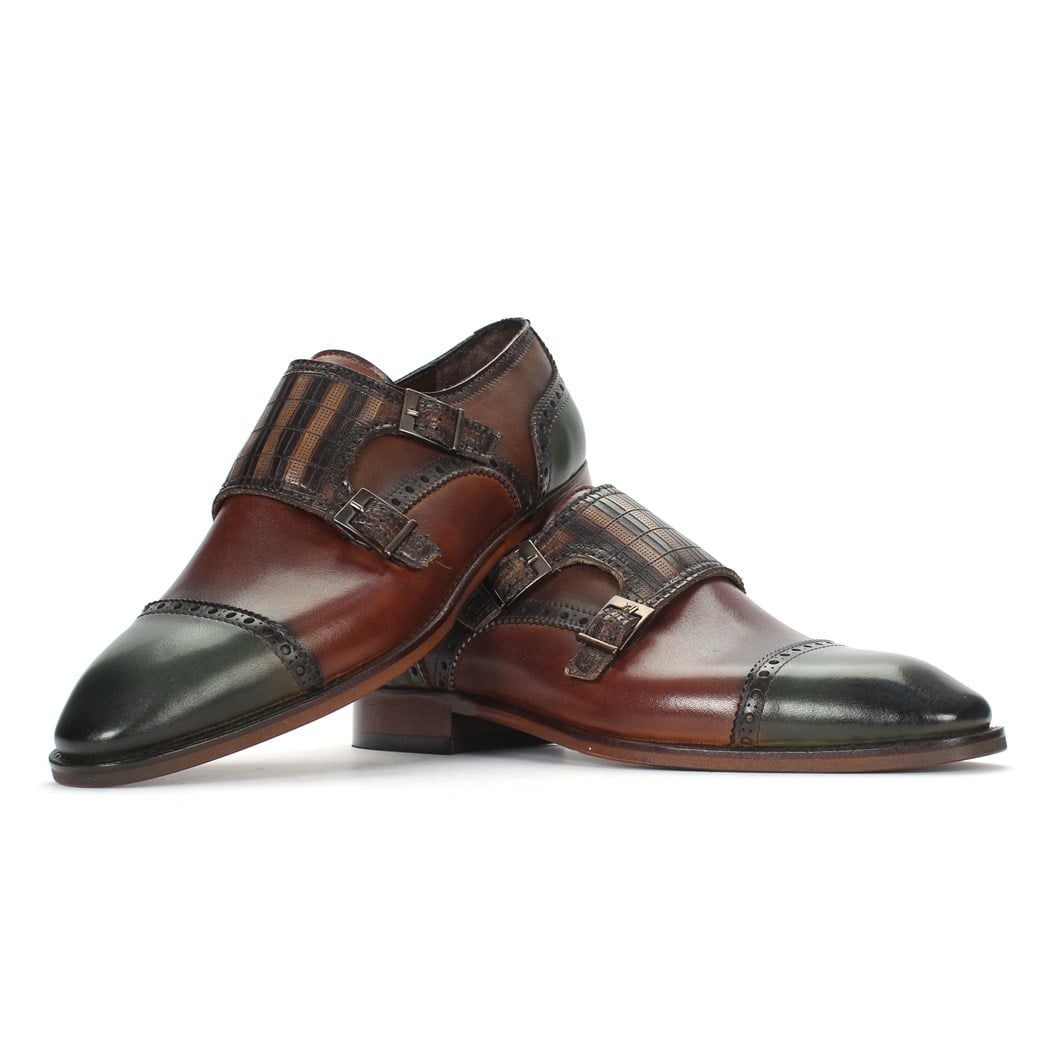 Yeşil Taba Monk Strap Erkek Klasik Ayakkabı 032