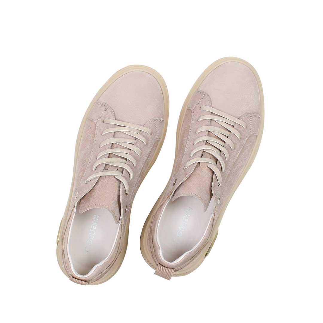 Celal Gültekin Erkek Bej Bağcıklı Kalın Tabanlı Nubuk Deri Sneaker