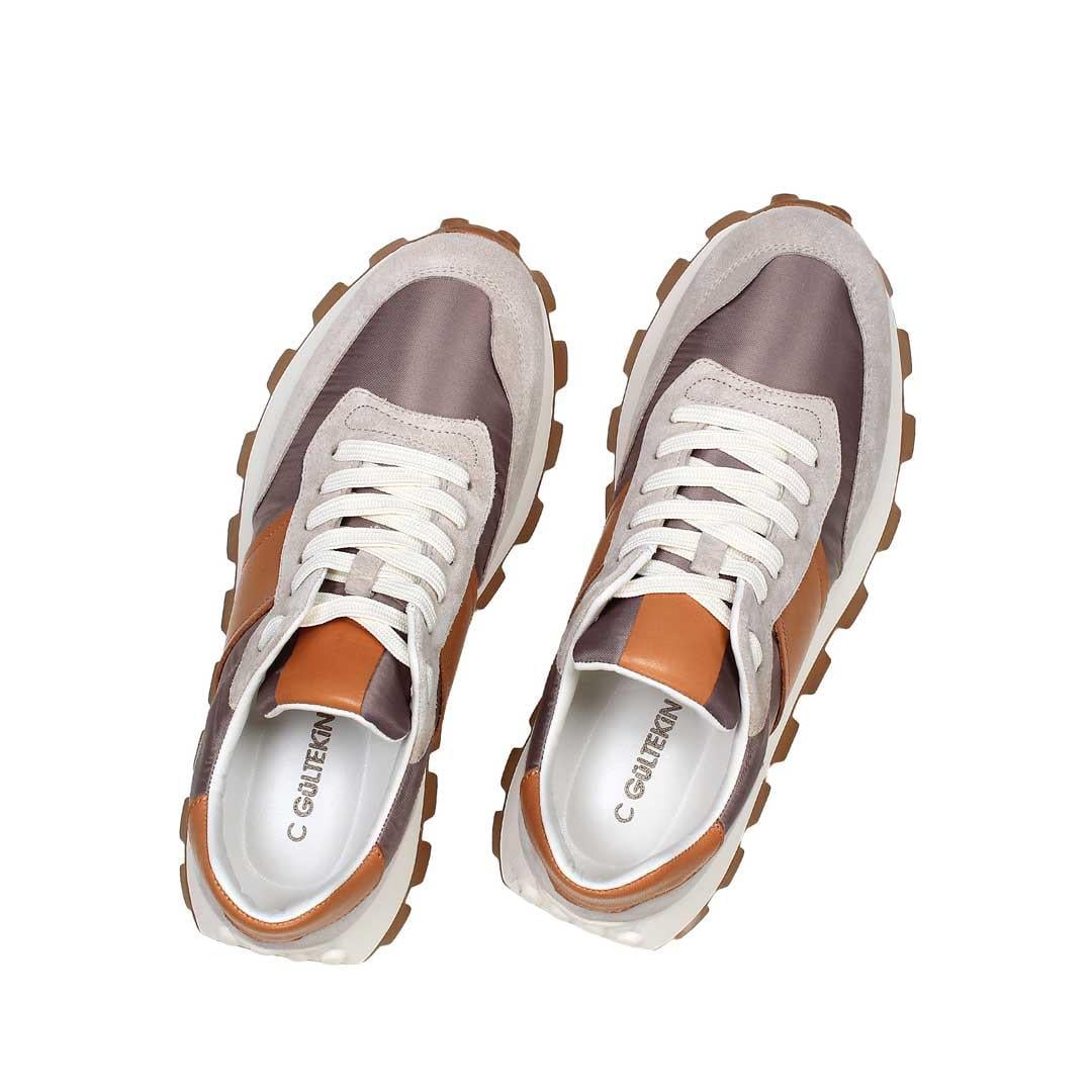 Celal Gültekin Erkek Bej Bağcıklı Kalın Tabanlı Süet Deri Sneaker