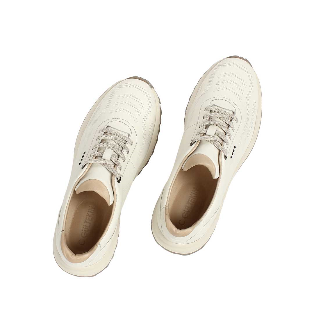 Celal Gültekin Erkek Bej Kalın Tabanlı Deri Sneaker