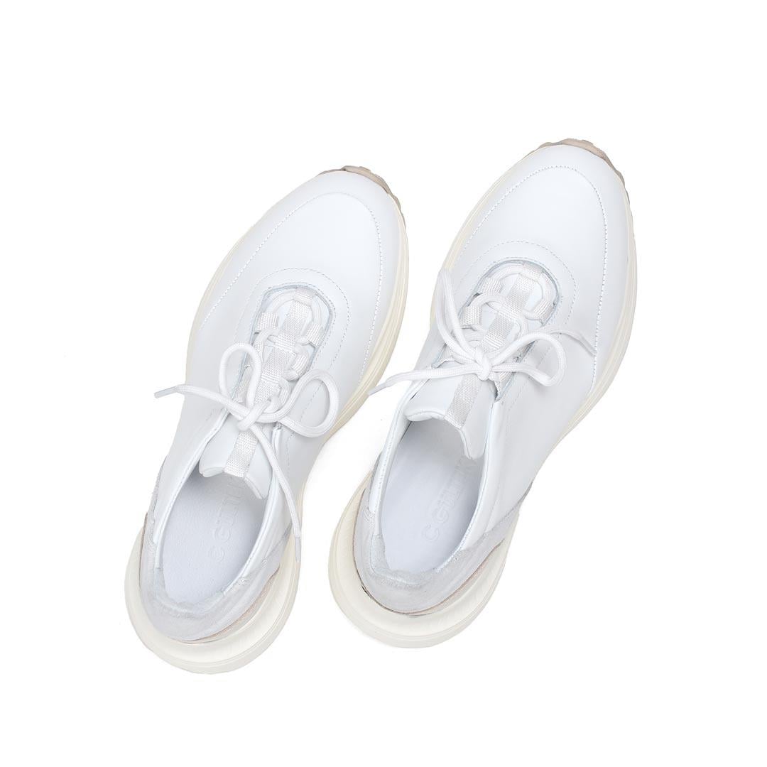 Celal Gültekin Erkek Beyaz Bağcıklı Kalın Tabanlı Deri Sneaker