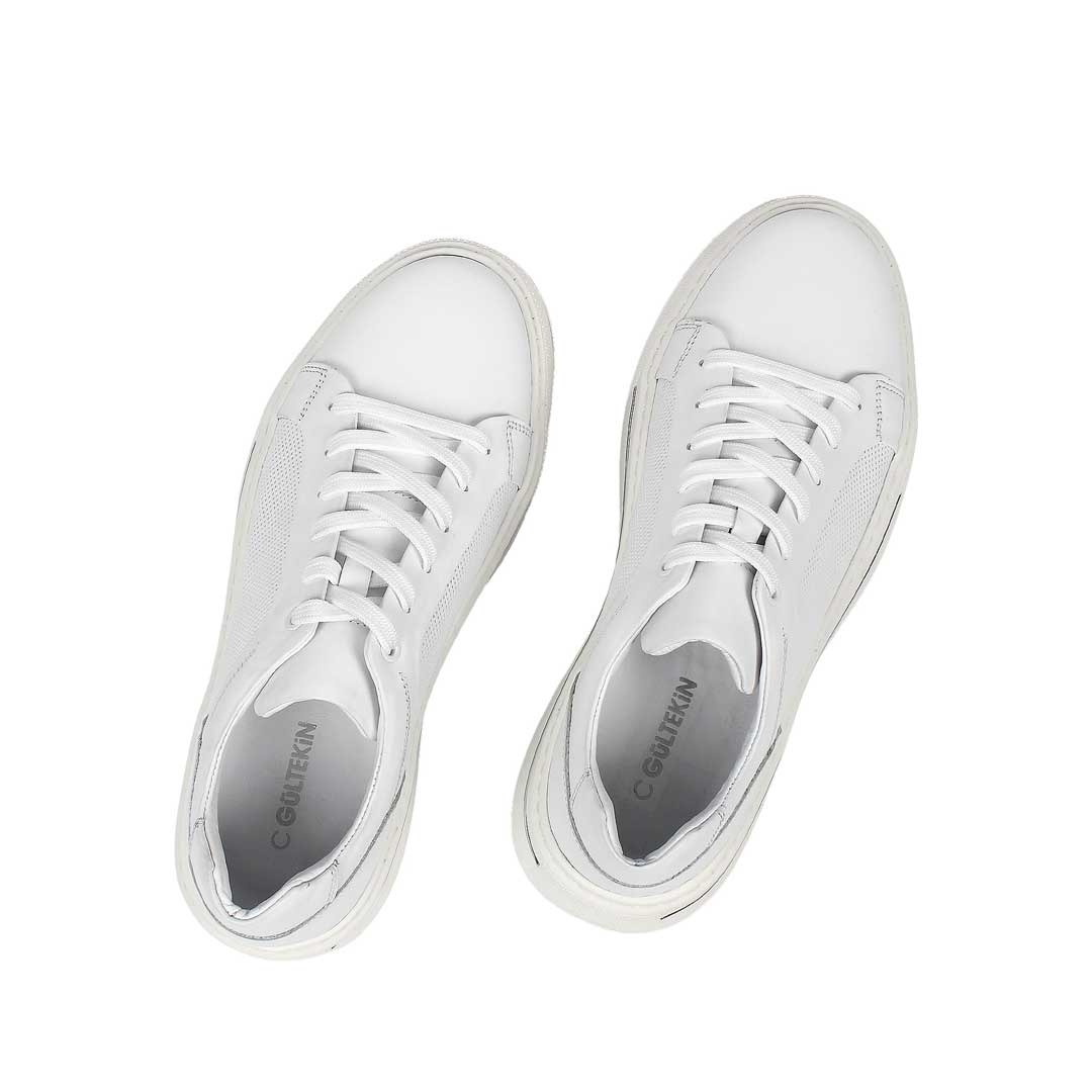 Celal Gültekin Erkek Beyaz Baskılı Bağcıklı Kalın Tabanlı Deri Sneaker