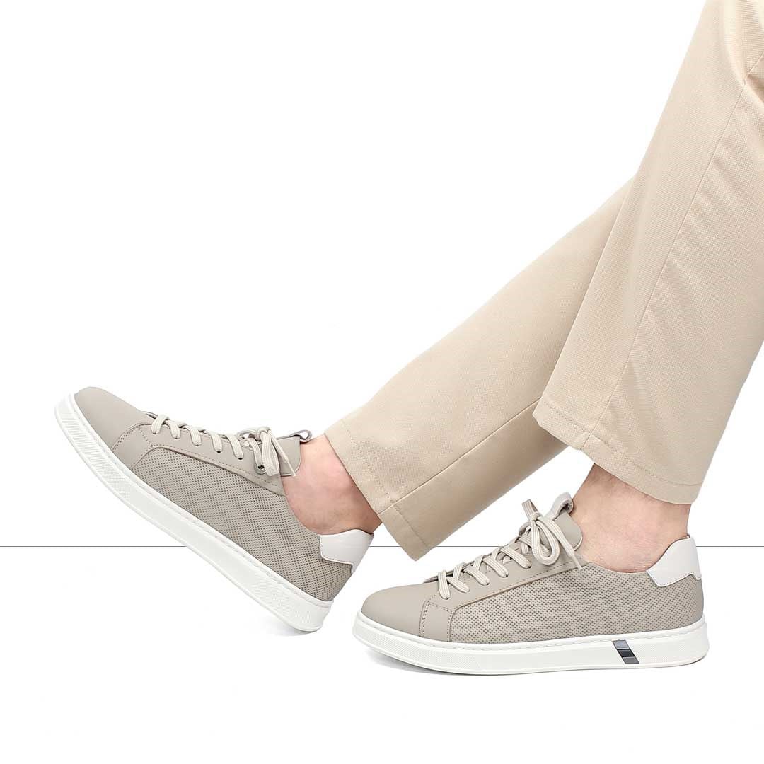 Celal Gültekin Erkek Gri Bağcıklı Kalın Tabanlı Deri Sneaker