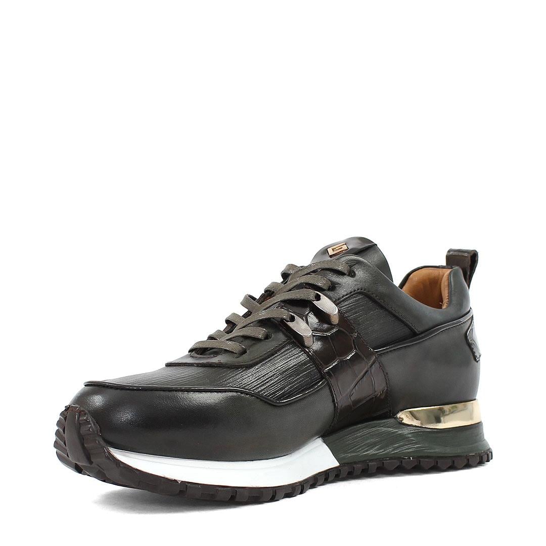 Celal Gültekin Erkek Haki Bağcıklı Kalın Tabanlı Deri Sneaker