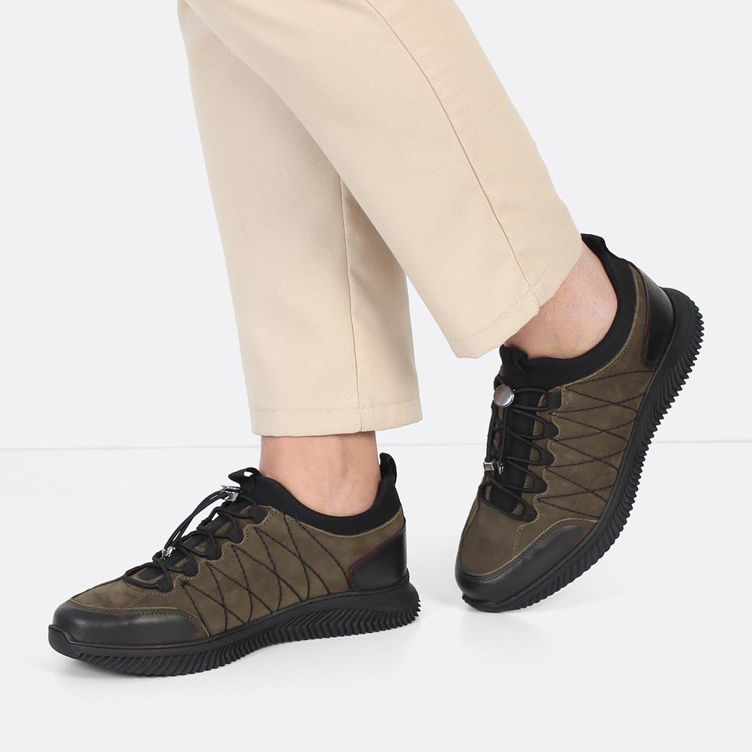 Celal Gültekin Erkek Haki Bağcıklı Kalın Tabanlı Nubuk Deri Sneaker