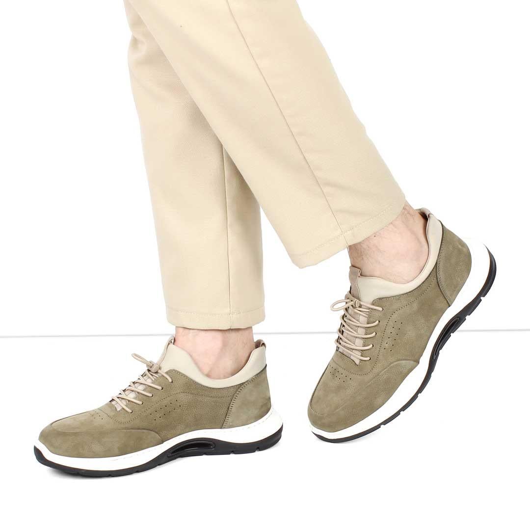 Celal Gültekin Erkek Haki Bağcıklı Kalın Tabanlı Nubuk Deri Sneaker