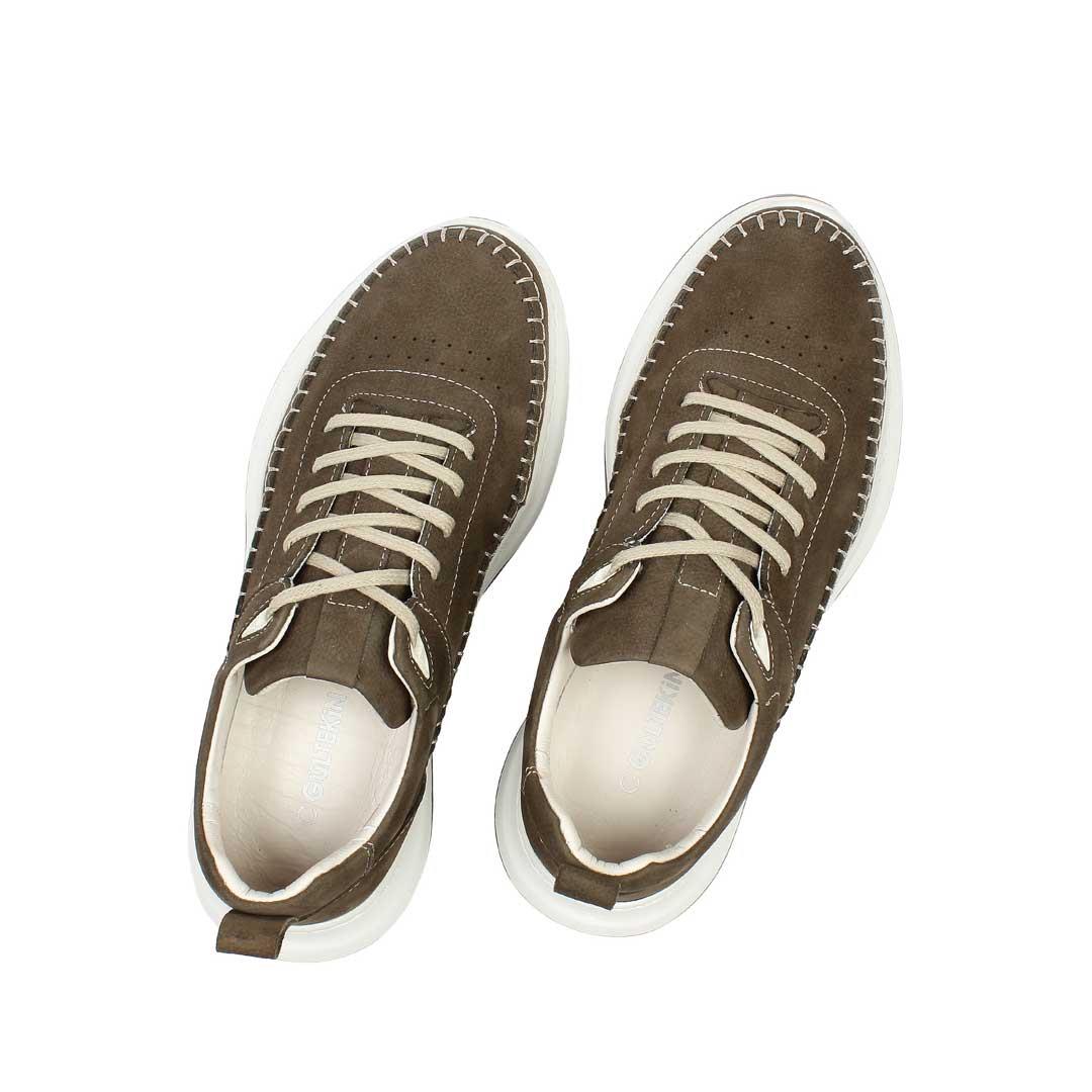 Celal Gültekin Erkek Haki Bağcıklı Kalın Tabanlı Nubuk Deri Sneaker