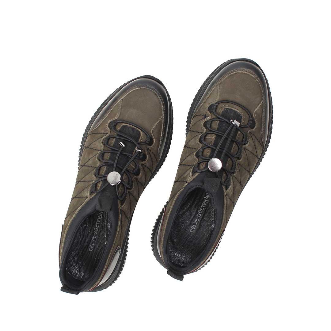 Celal Gültekin Erkek Haki Bağcıklı Kalın Tabanlı Nubuk Deri Sneaker