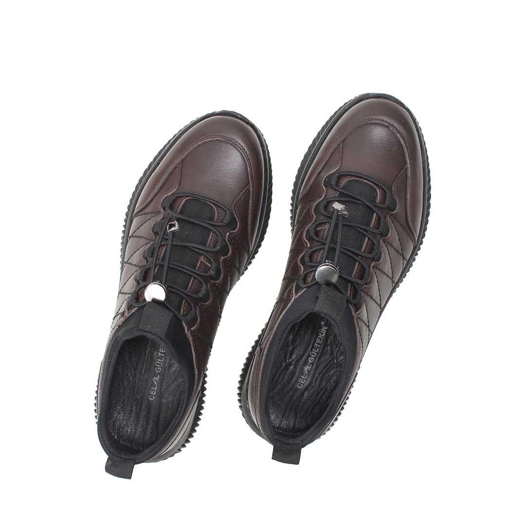 Celal Gültekin Erkek Kahverengi Bağcıklı Kalın Tabanlı Deri Sneaker
