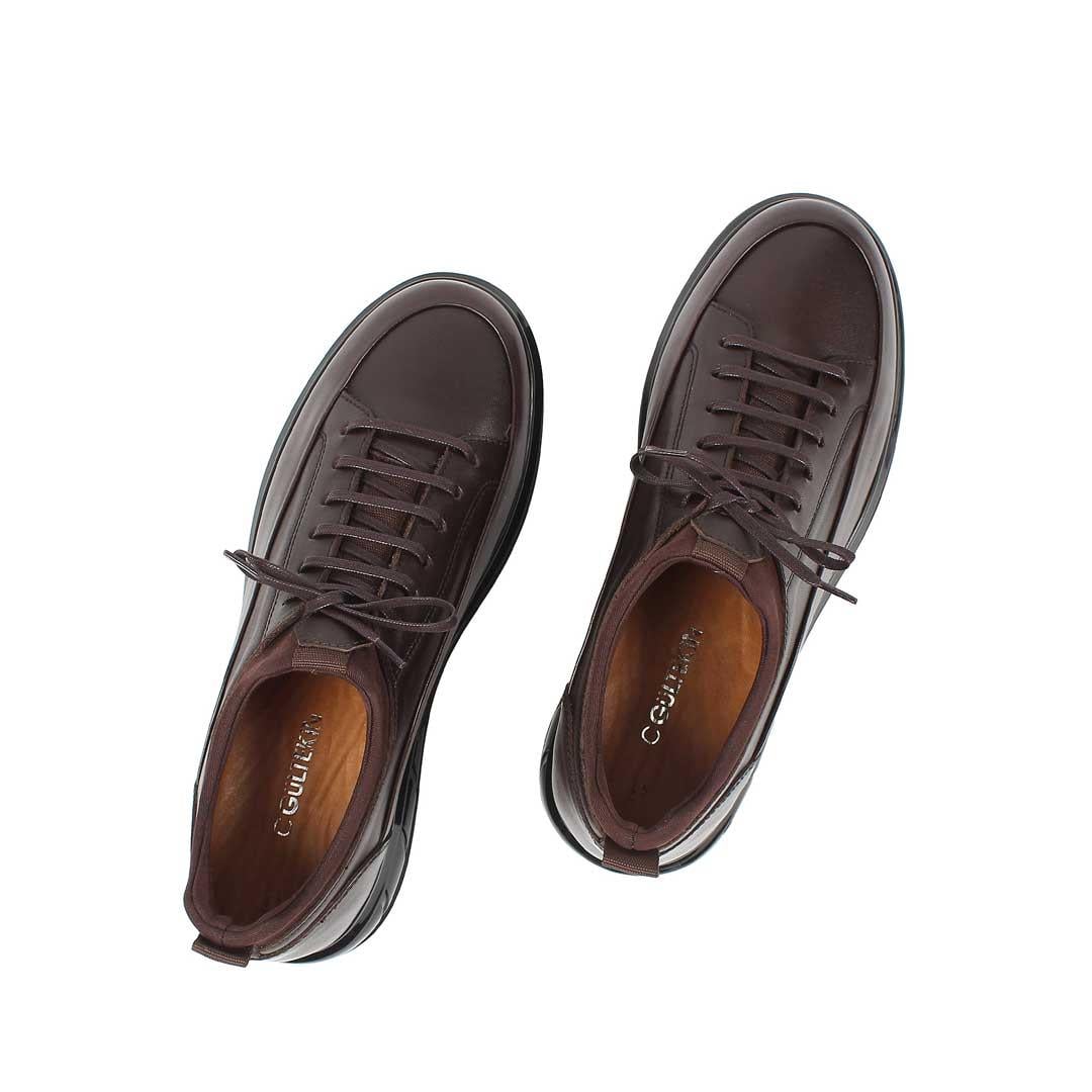 Celal Gültekin Erkek Kahverengi Bağcıklı Kalın Tabanlı Deri Sneaker