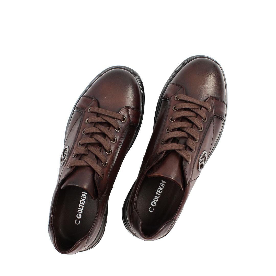 Celal Gültekin Erkek Kahverengi Bağcıklı Kalın Tabanlı Deri Sneaker