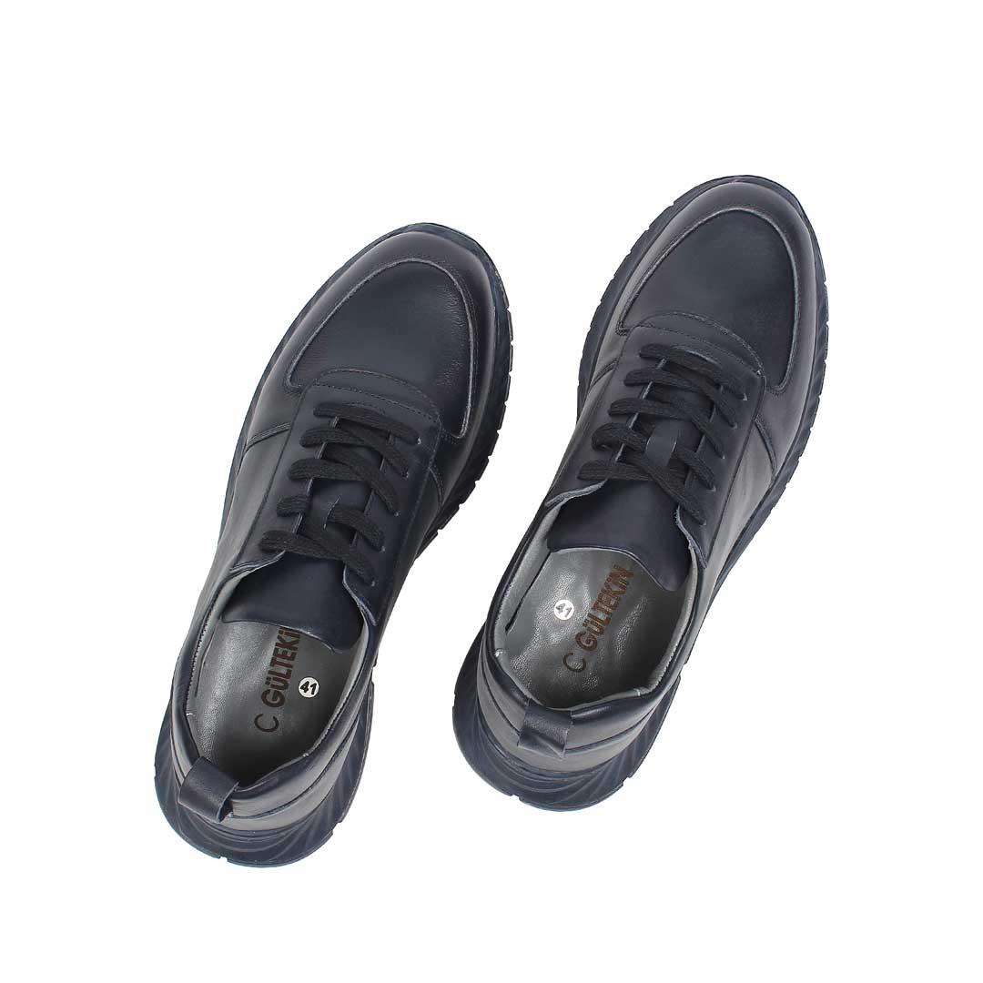 Celal Gültekin Erkek Lacivert Bağcıklı Deri Sneaker