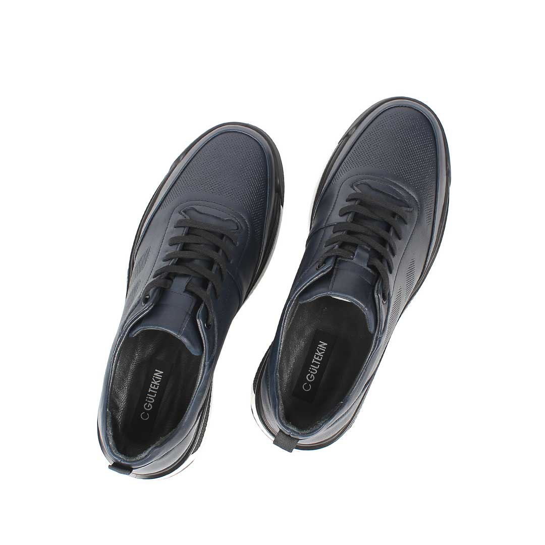 Celal Gültekin Erkek Lacivert Bağcıklı Kalın Tabanlı Deri Sneaker