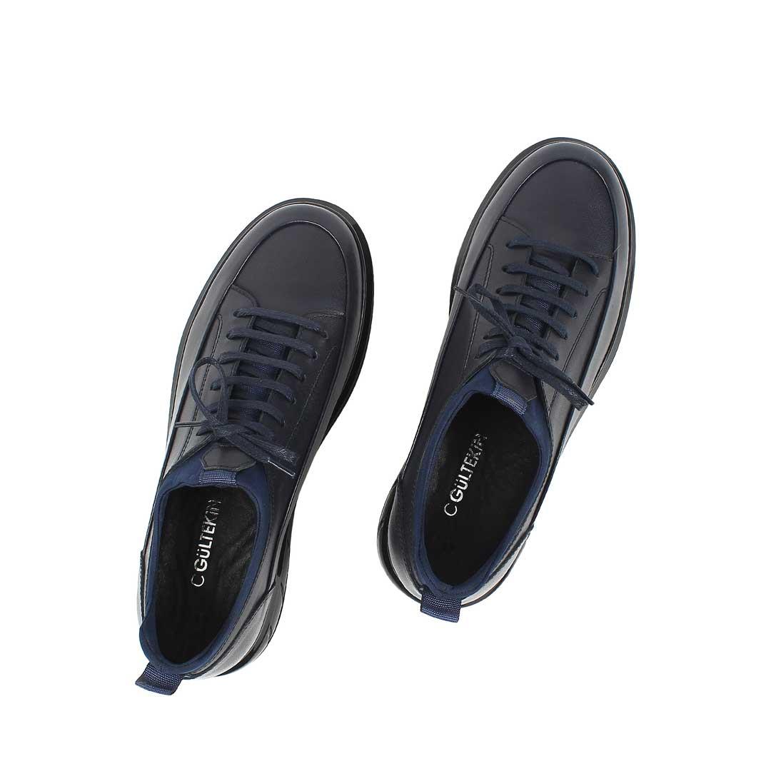 Celal Gültekin Erkek Lacivert Bağcıklı Kalın Tabanlı Deri Sneaker