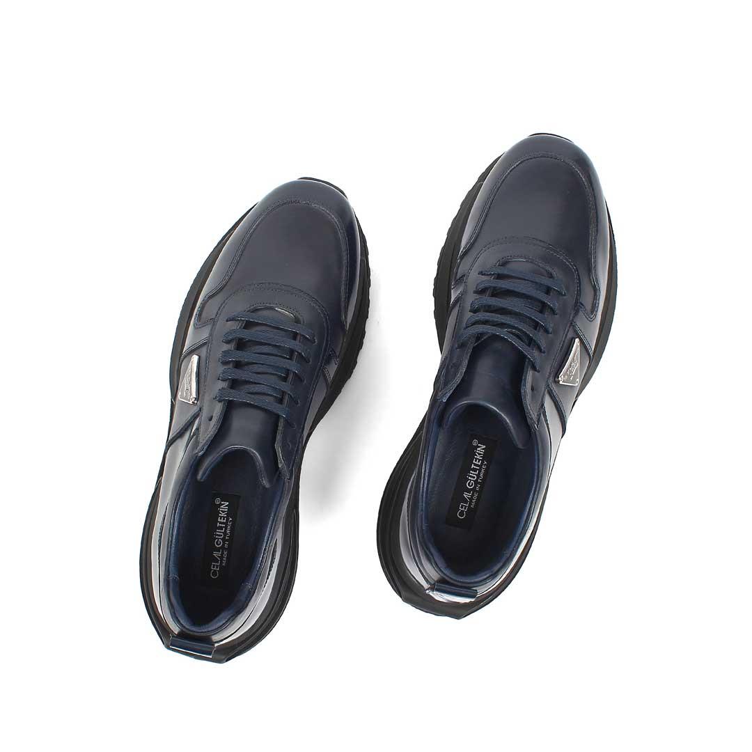 Celal Gültekin Erkek Lacivert Bağcıklı Kalın Tabanlı Deri Sneaker