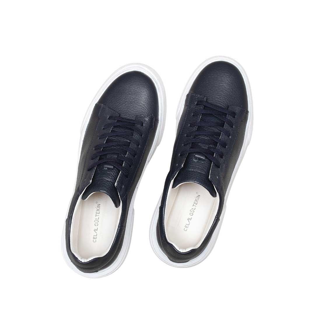 Celal Gültekin Erkek Lacivert Bağcıklı Kalın Tabanlı Deri Sneaker