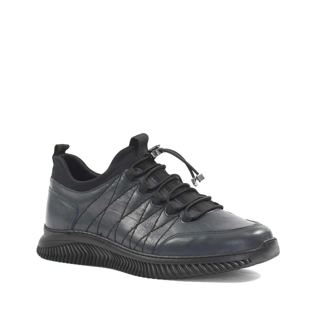Celal Gültekin Erkek Lacivert Bağcıklı Kalın Tabanlı Deri Sneaker