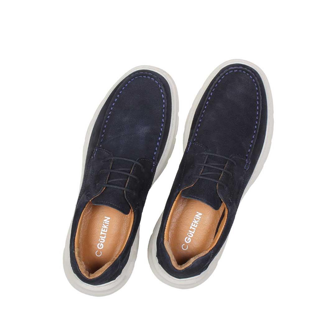 Celal Gültekin Erkek Lacivert Bağcıklı Kalın Tabanlı Nubuk Deri Sneaker