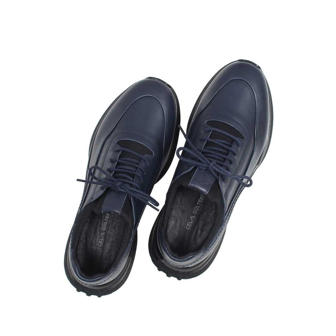 Celal Gültekin Erkek Lacivert Bağcıklı Kalın Tabanlı Deri Sneaker