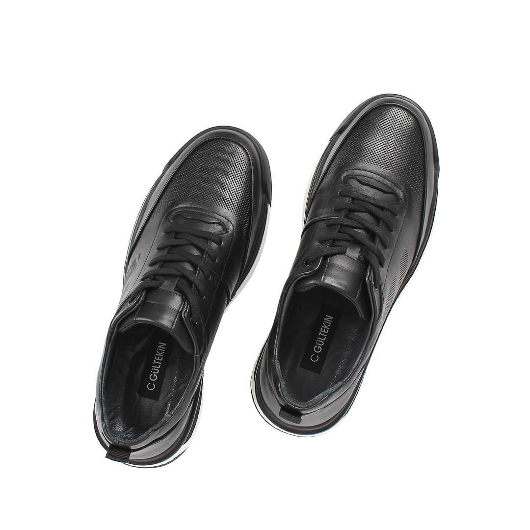 Celal Gültekin Erkek Siyah Bağcıklı Kalın Tabanlı Deri Sneaker