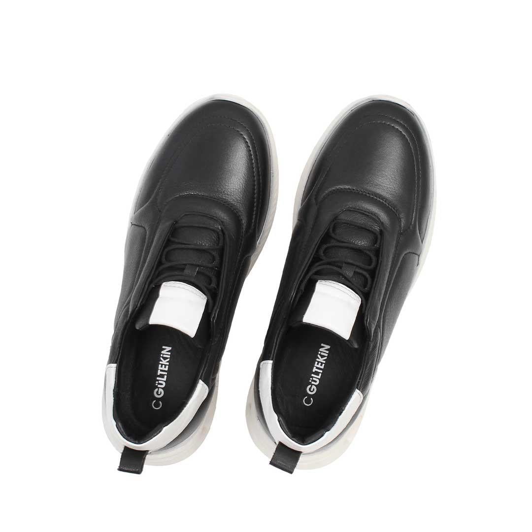 Celal Gültekin Erkek Siyah Bağcıklı Kalın Tabanlı Deri Sneaker